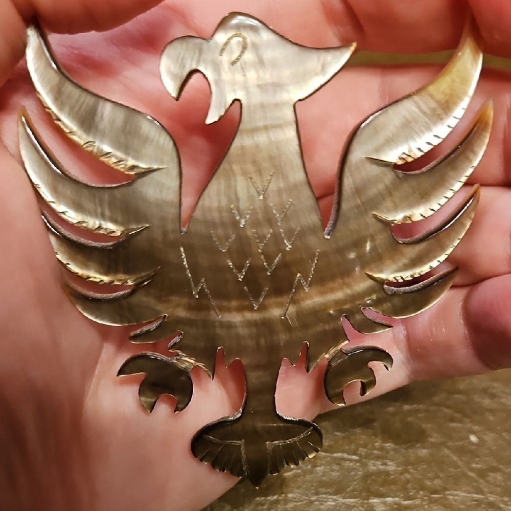 Tyrolean Eagle Carved Shell Brooch - image 3